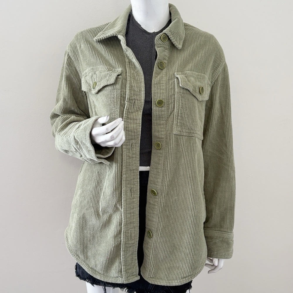 Reformation Jeans Jennings Corduroy Button Down Shirt Jacket Shacket Artichoke